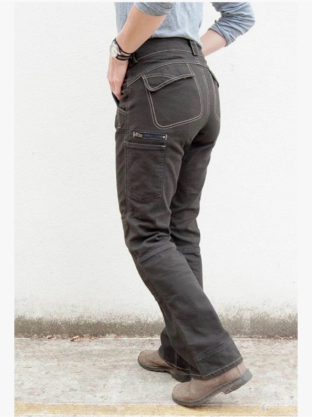 NWT Straight-Leg Women's Dovetail Workwear Utility Jeans in Dark Brown - Picture 2 of 4
